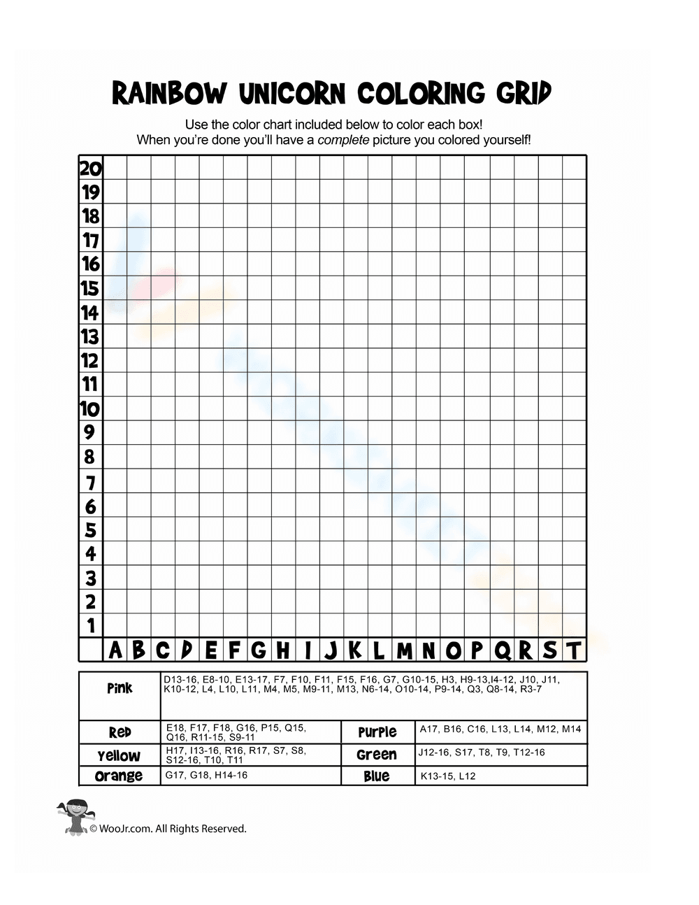 Rainbow Unicorn Coloring Grid - Page 1