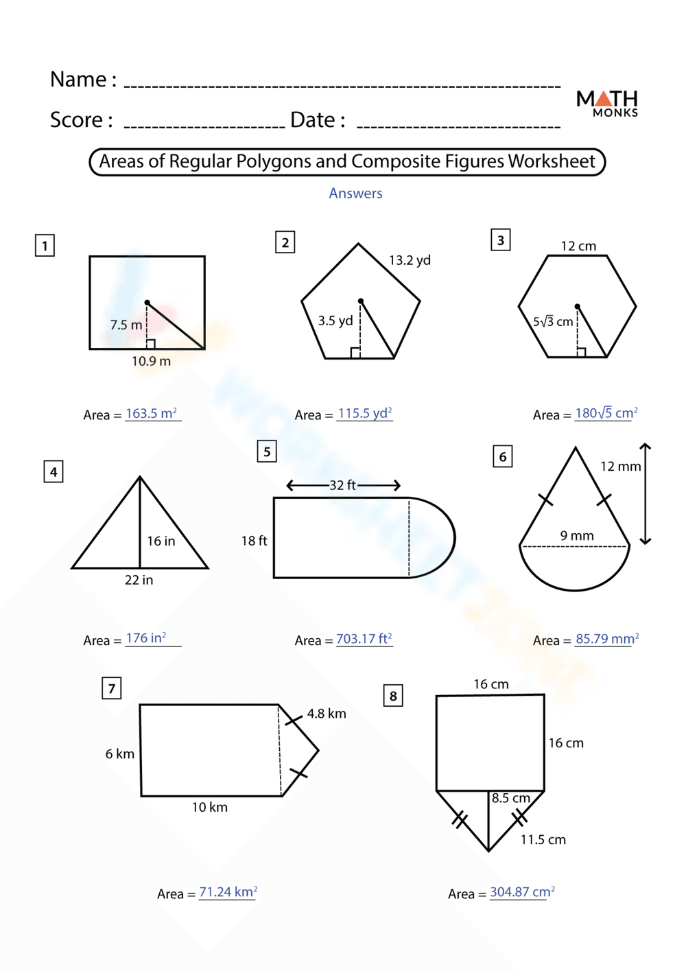 Areas of Polygons: Geometry Worksheet - Page 2