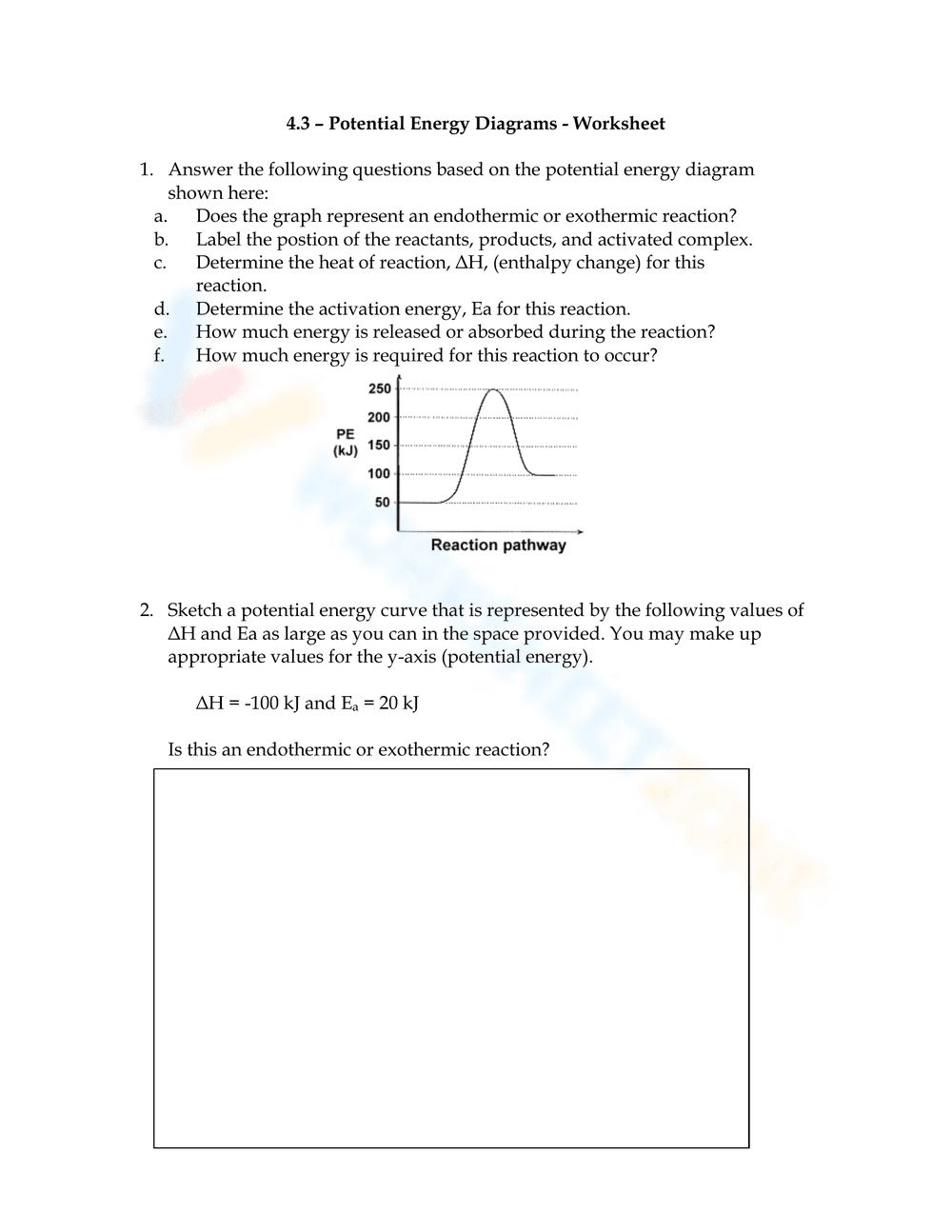 Understanding Potential Energy Diagrams Worksheet - Page 1