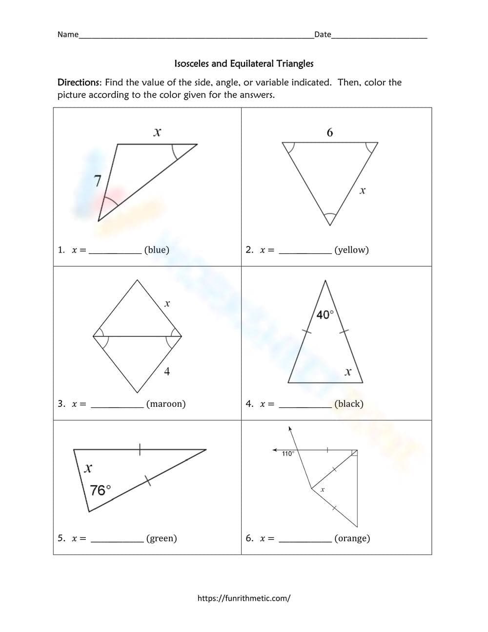 Isosceles & Equilateral Triangles Worksheet - Page 1
