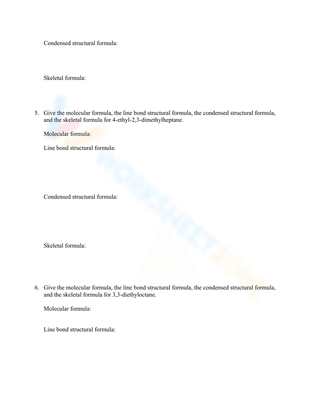 Alkanes Worksheet: Chemistry Practice Problems - Page 1