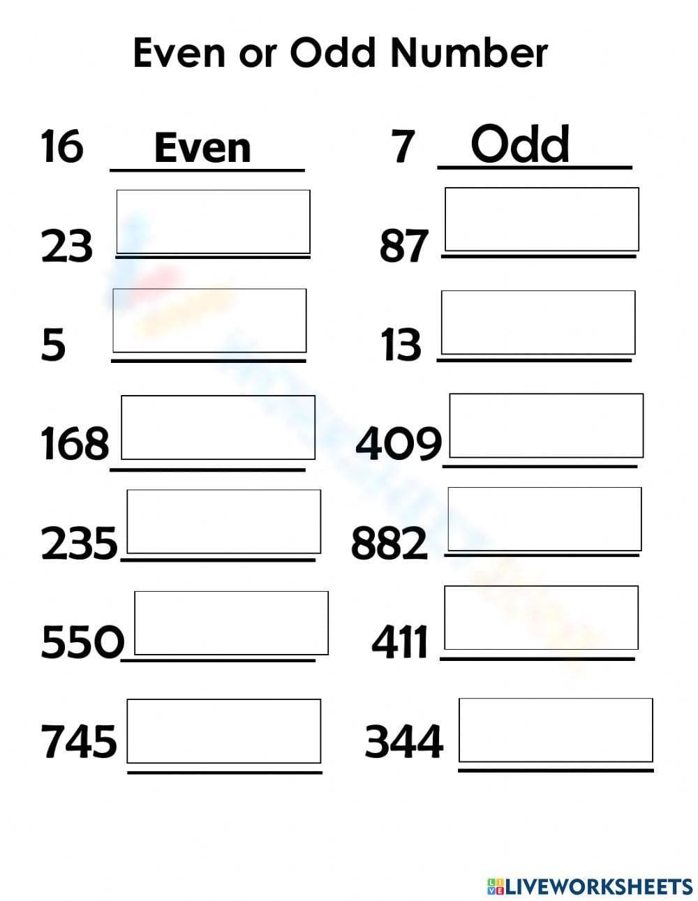 Even or Odd Number Identification Practice - Page 1