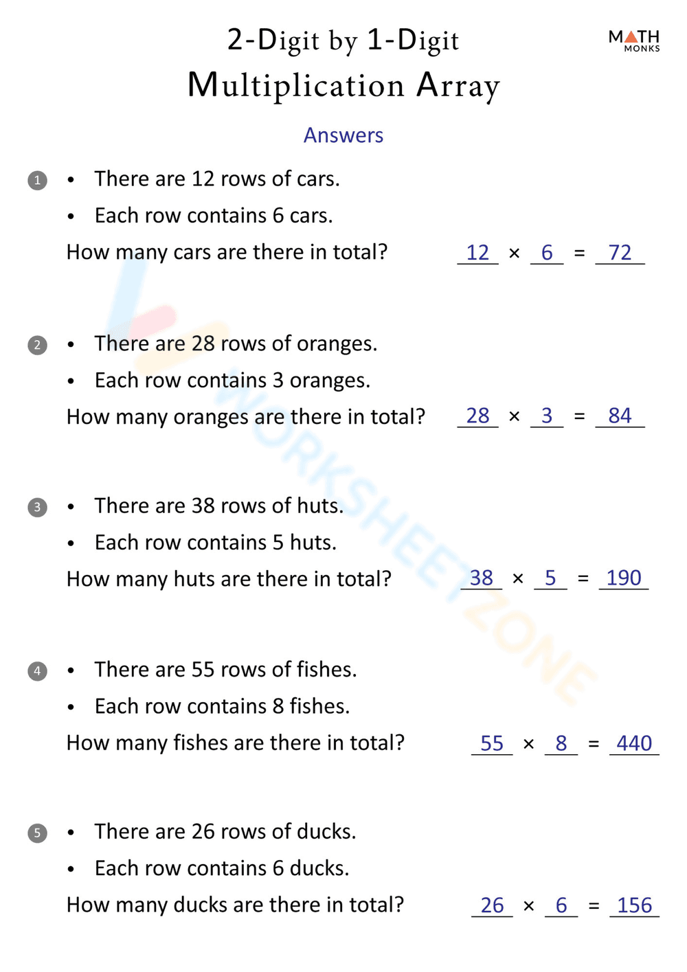 2-Digit by 1-Digit Multiplication Using Arrays - Page 2