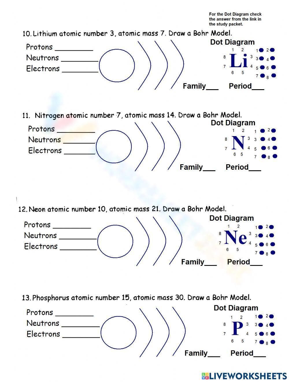 Bohr Model Worksheet - Page 1