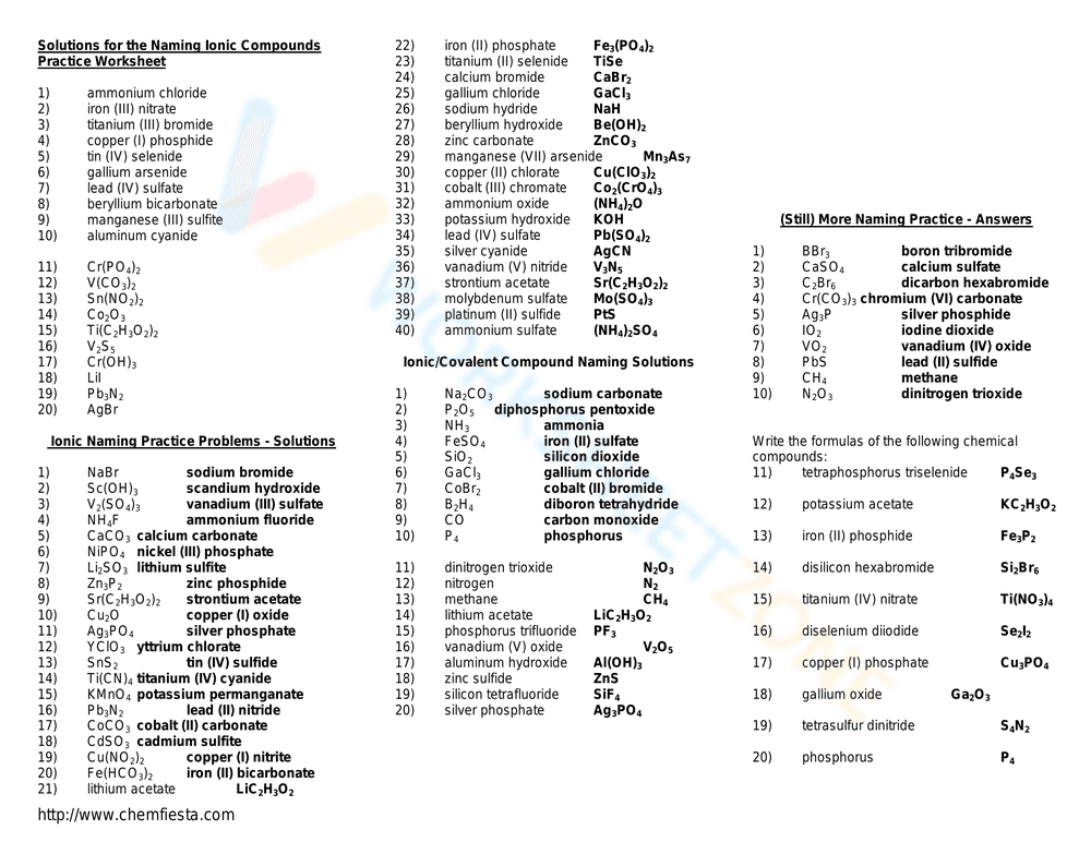 Naming Ionic Compounds Practice Worksheet - Page 4