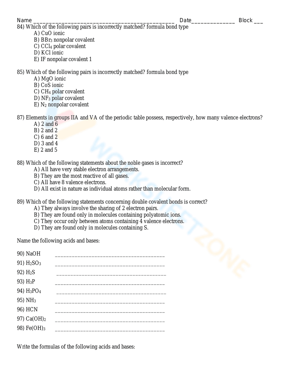 Naming Compounds Test Review: Chemistry Practice - Page 4