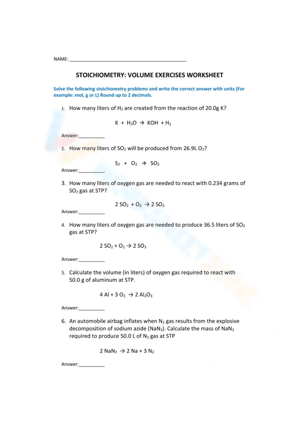 Stoichiometry Worksheet 3: Practice Problems Included - Page 1