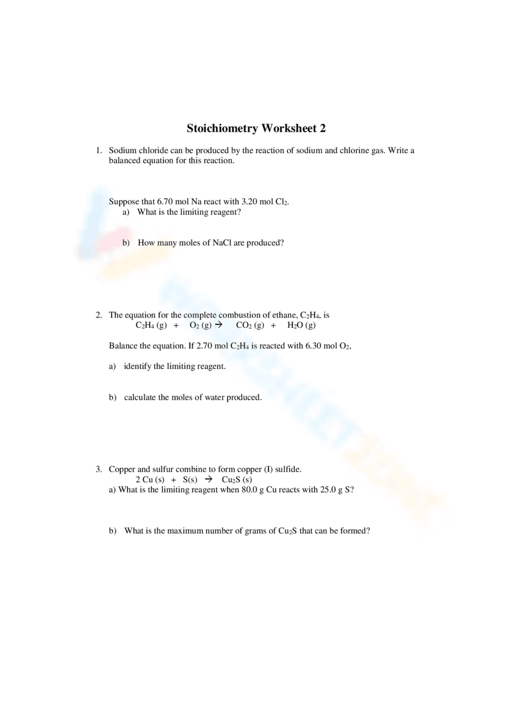 Stoichiometry Worksheet 4: Practice & Application - Page 1
