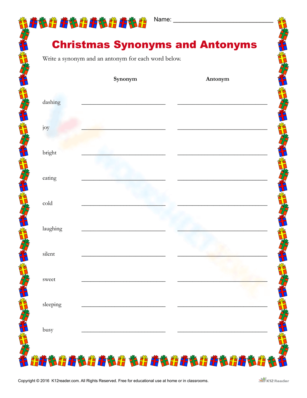 Christmas Synonyms and Antonyms - Page 1