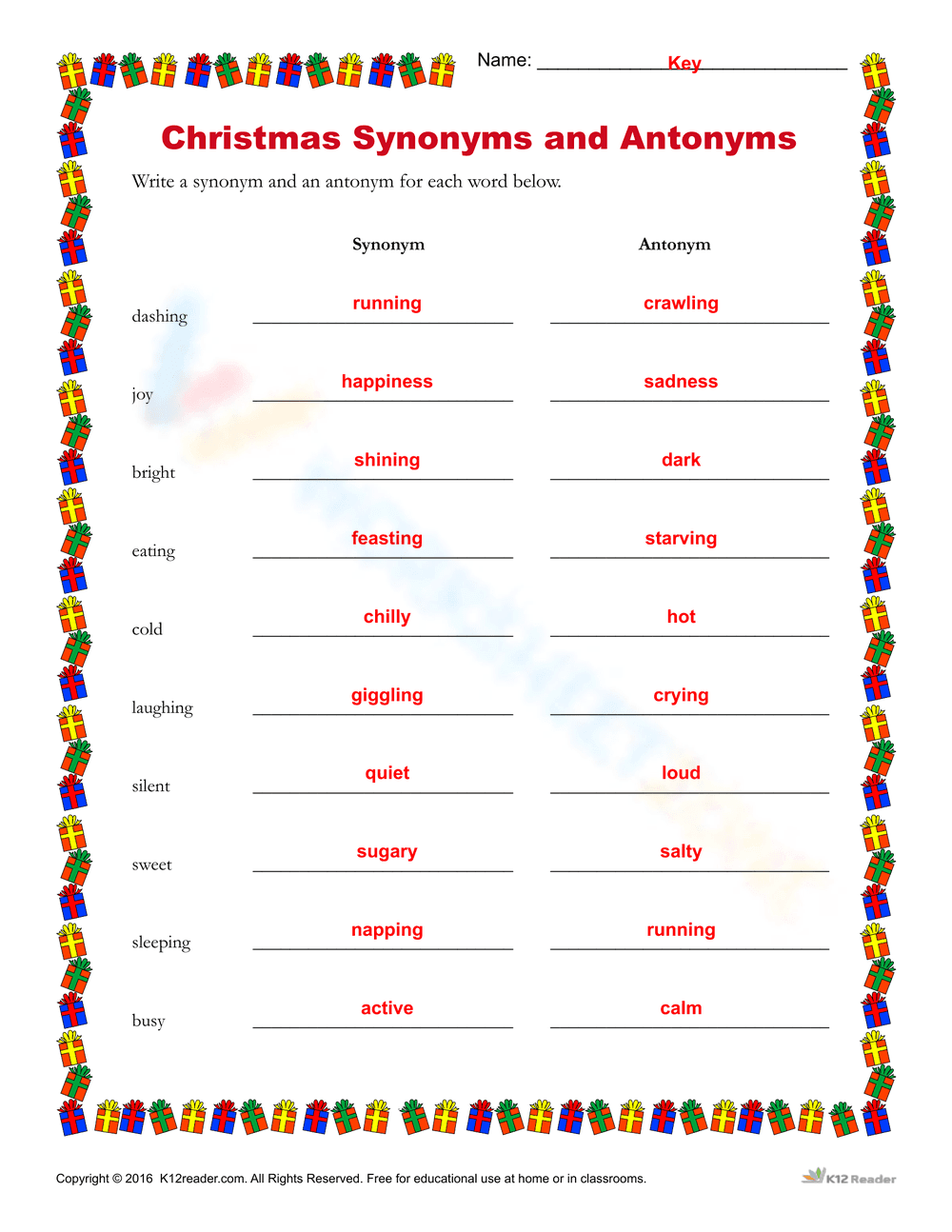 Christmas Synonyms and Antonyms - Page 2