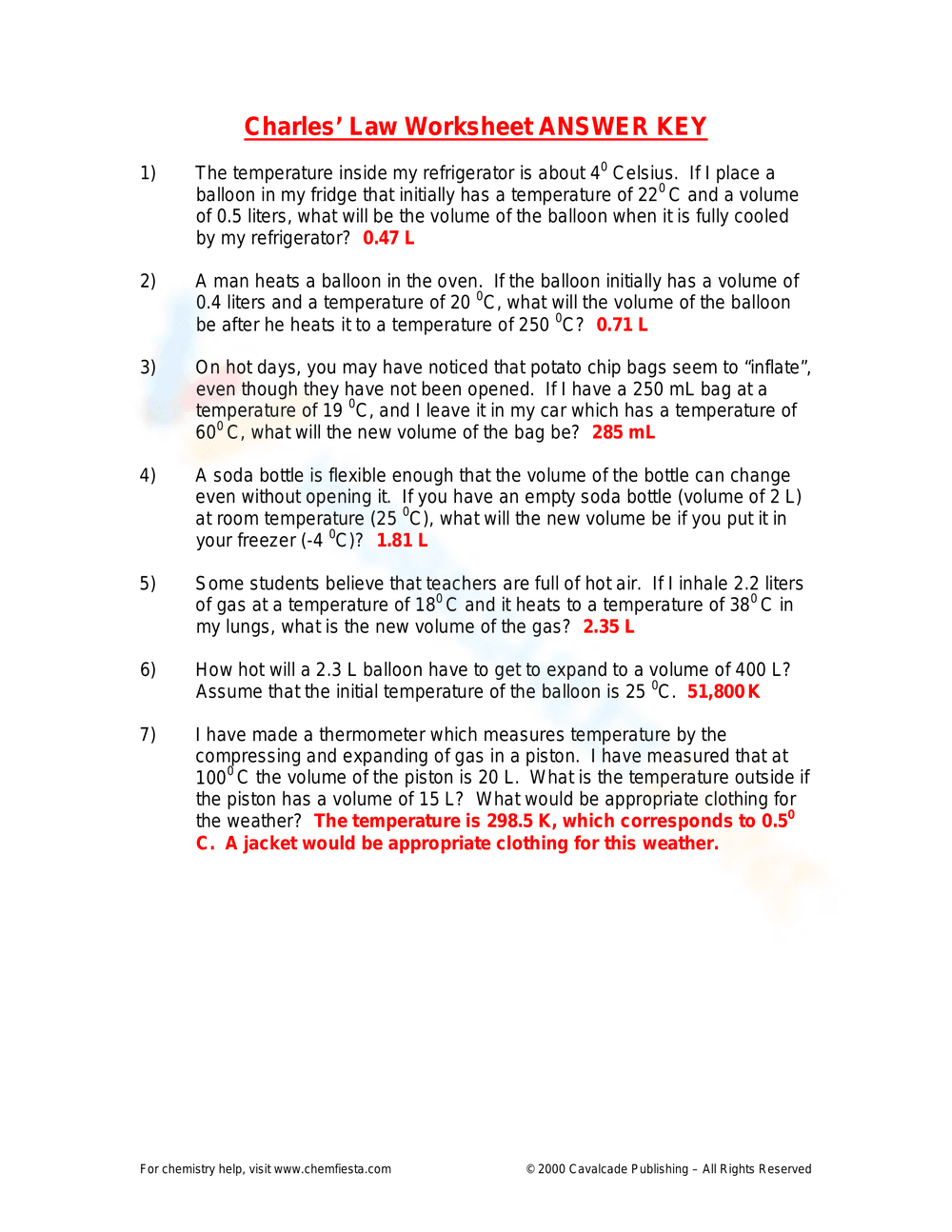 Charles' Law Worksheet - Page 2