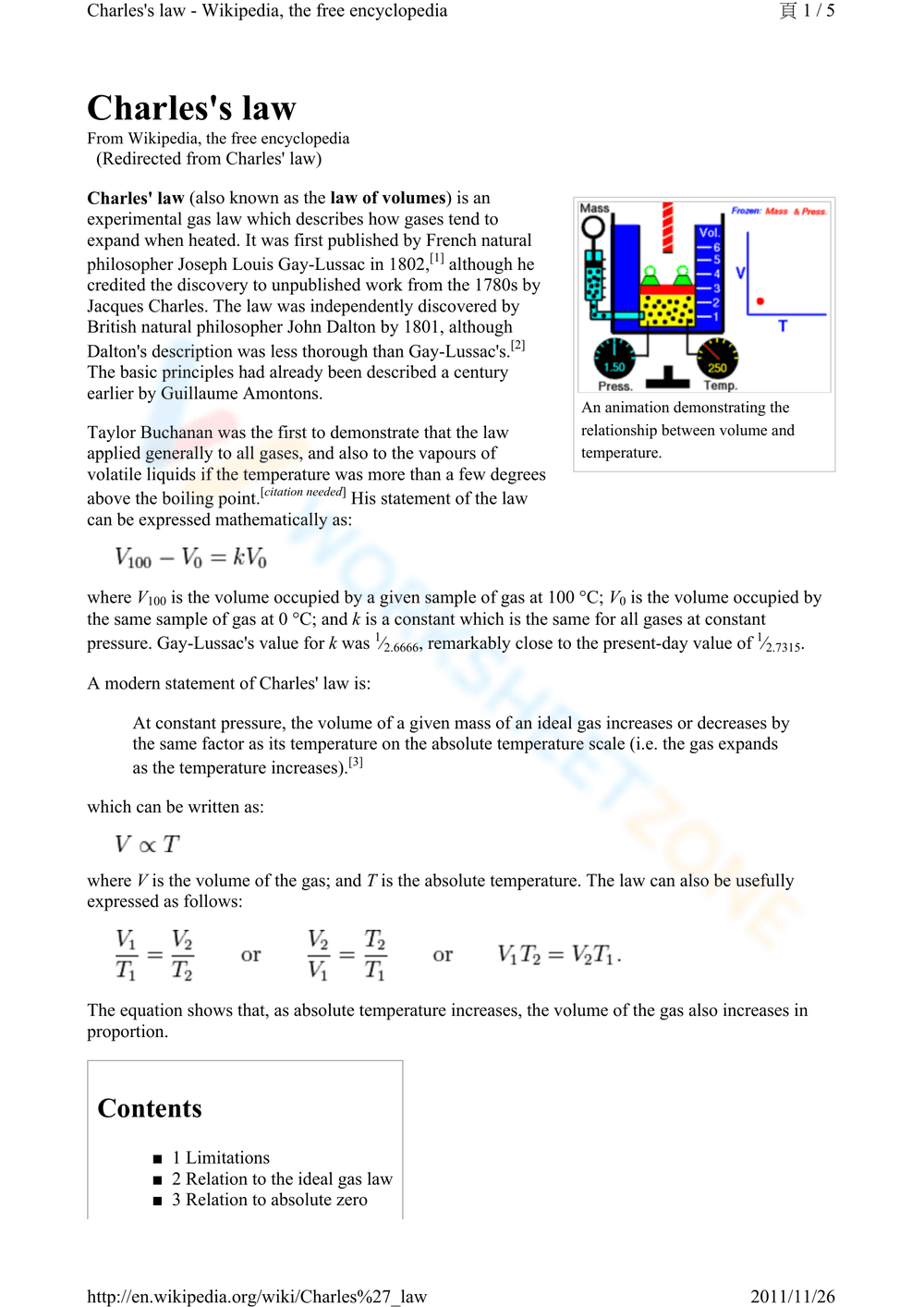 Charles' Law Practice Problems - Page 1