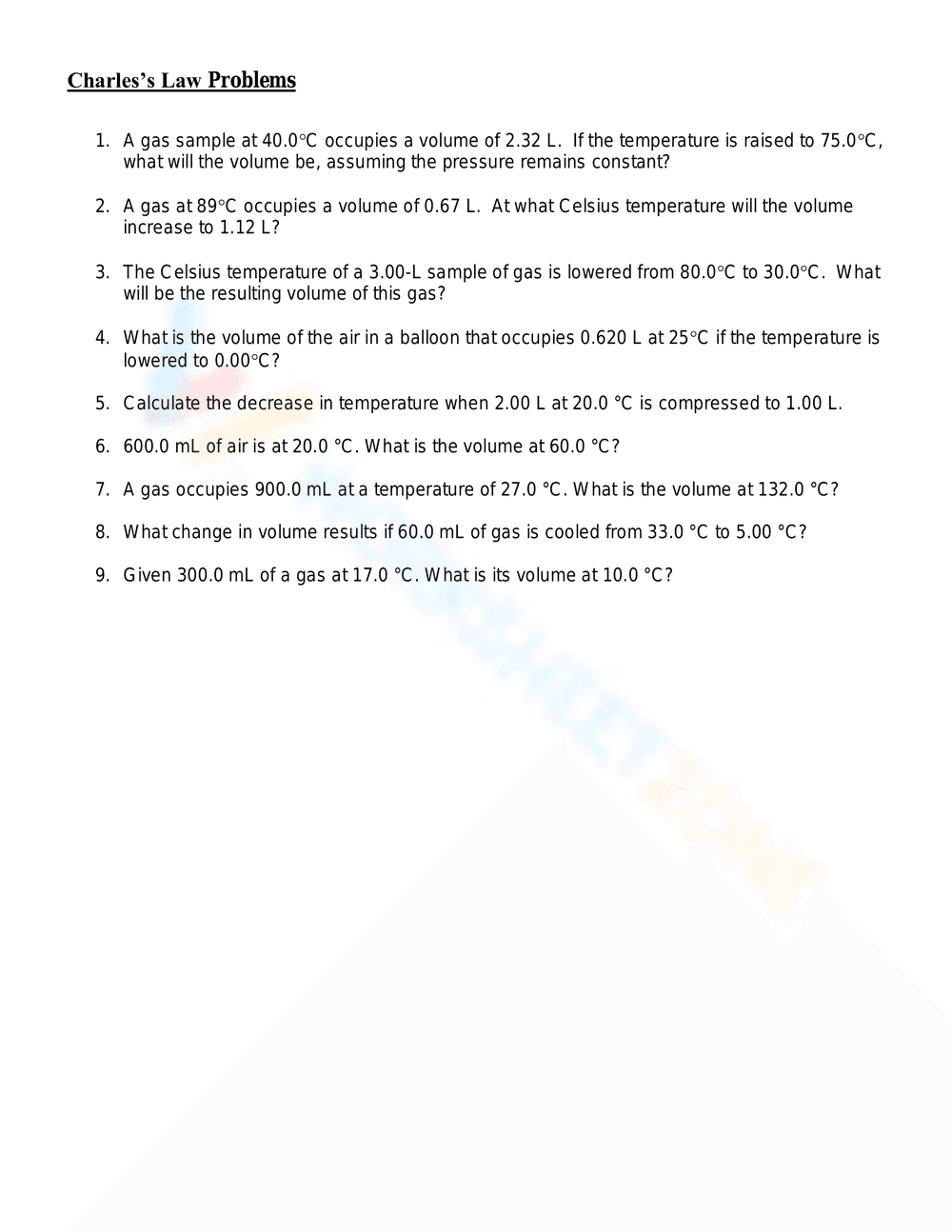 Practice Charles's Law Problems - Page 1