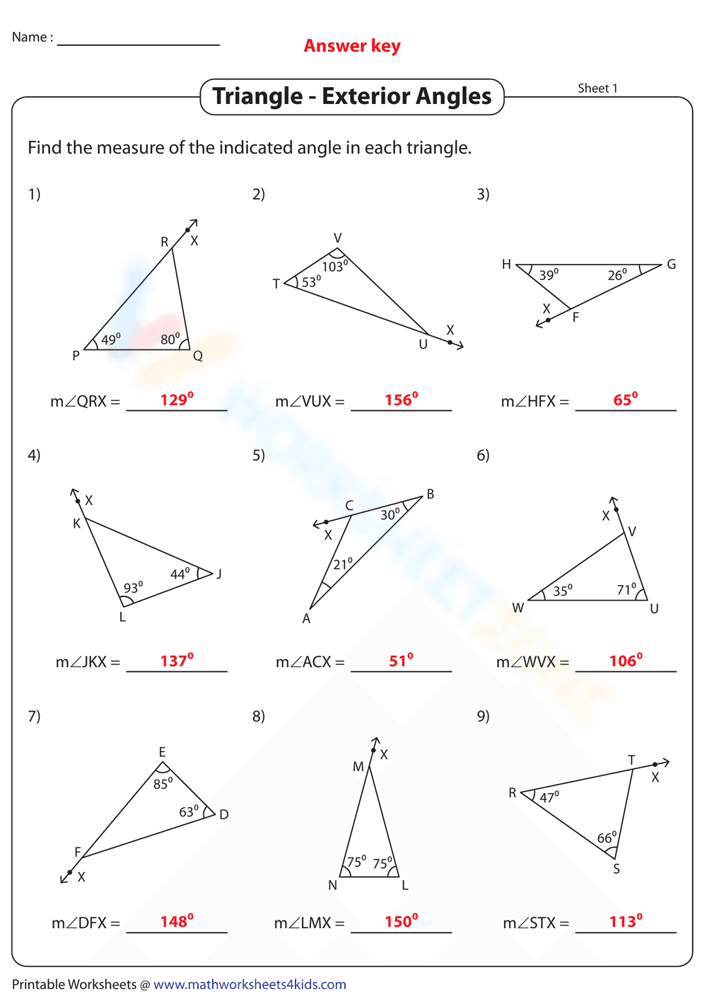 Triangle - Exterior Angles - Page 2
