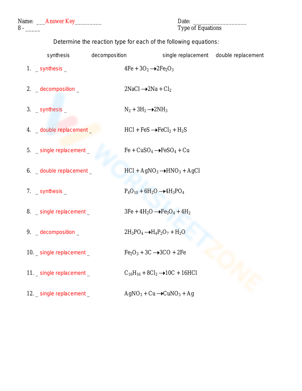 Balancing Equations: Chemistry Worksheet - Page 6