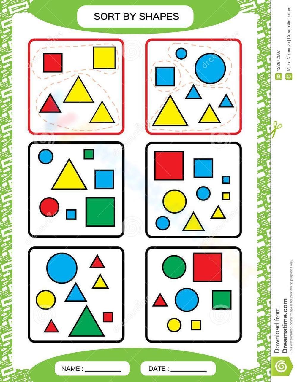 Sort by Shapes Worksheet - Page 1