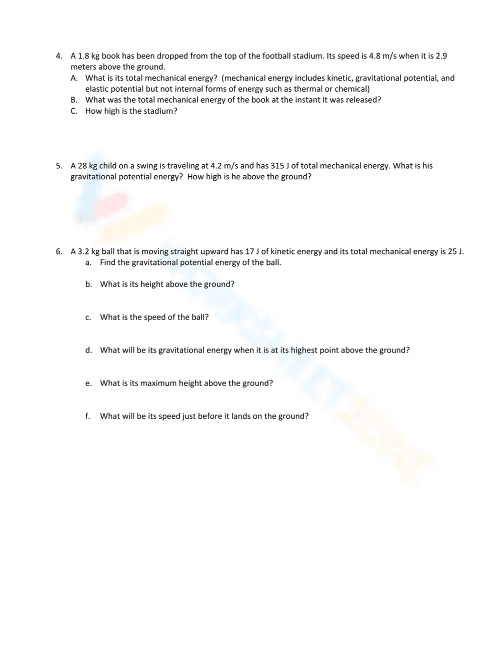 CONSERVATION OF ENERGY WORKSHEET - Page 2