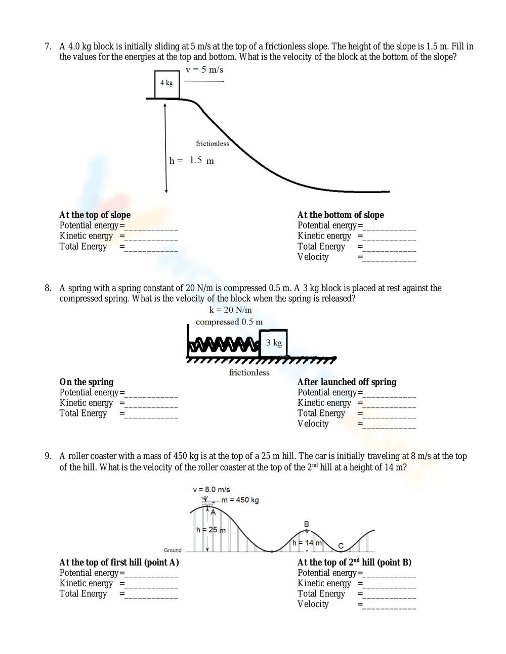 Springs Conservation of Energy Worksheet - Page 2