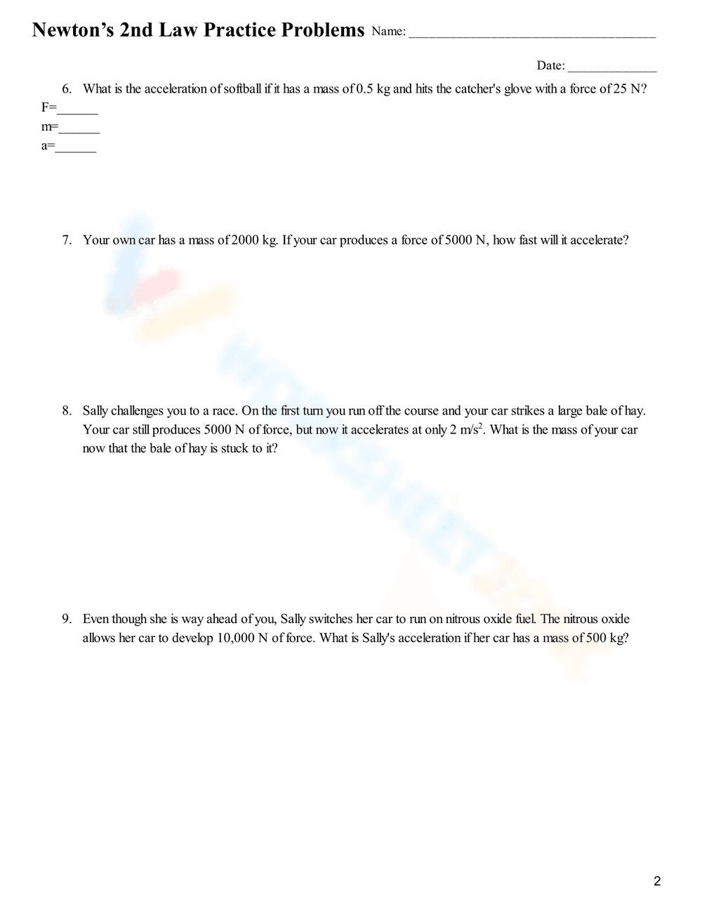 Newton's 2nd Law Practice Problems - Page 1