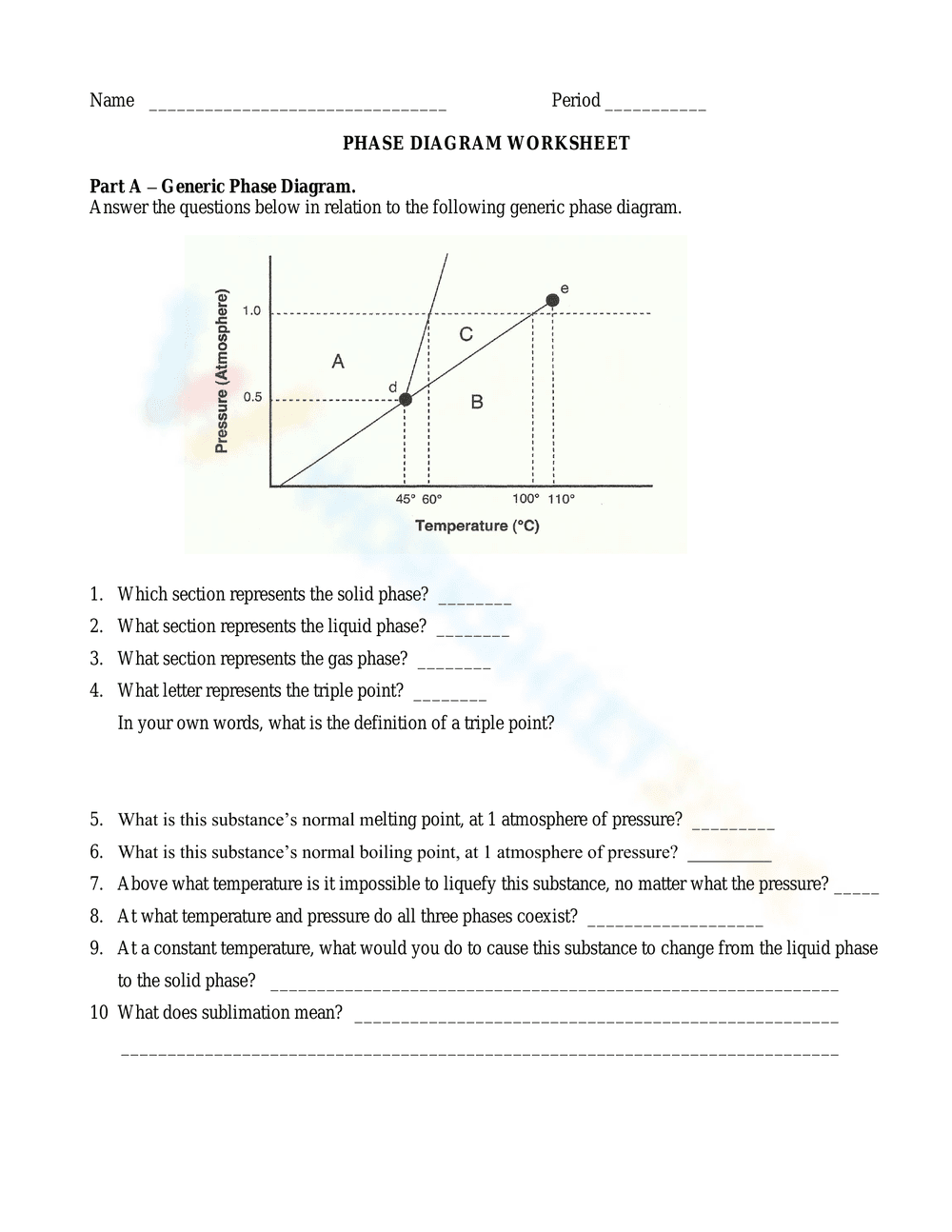 Phase Diagram Worksheet: Chemistry - Page 1