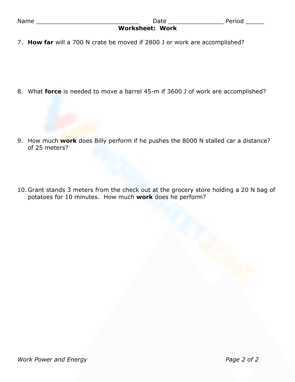 Kinetic and Potential Energy Problems Worksheet - Page 7