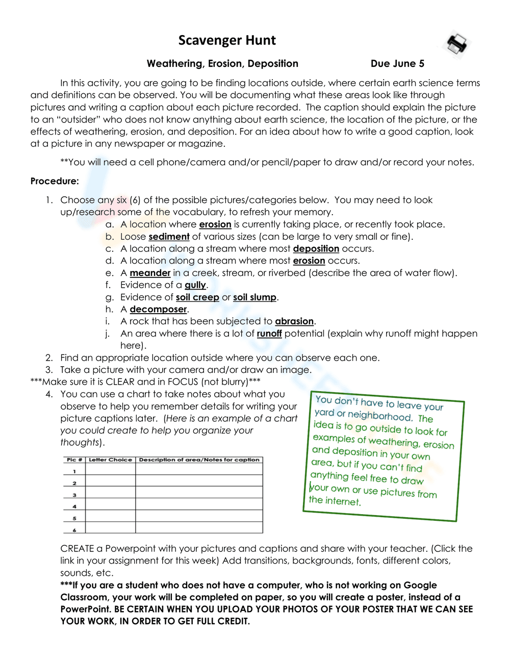 Weathering, Erosion, and Deposition Worksheet - Page 2