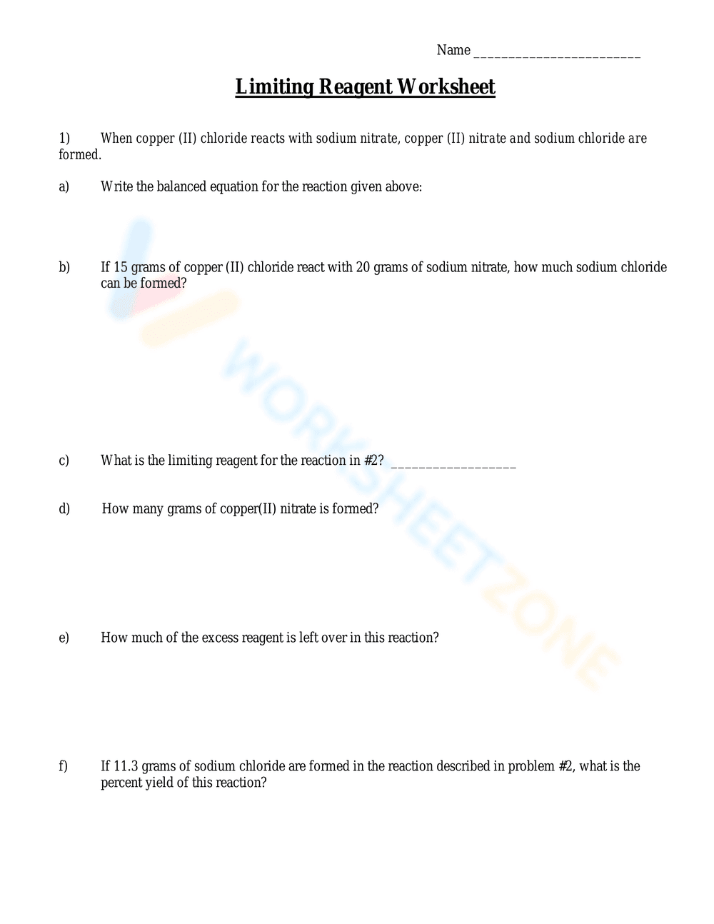 Limiting Reagent Worksheet - Page 1