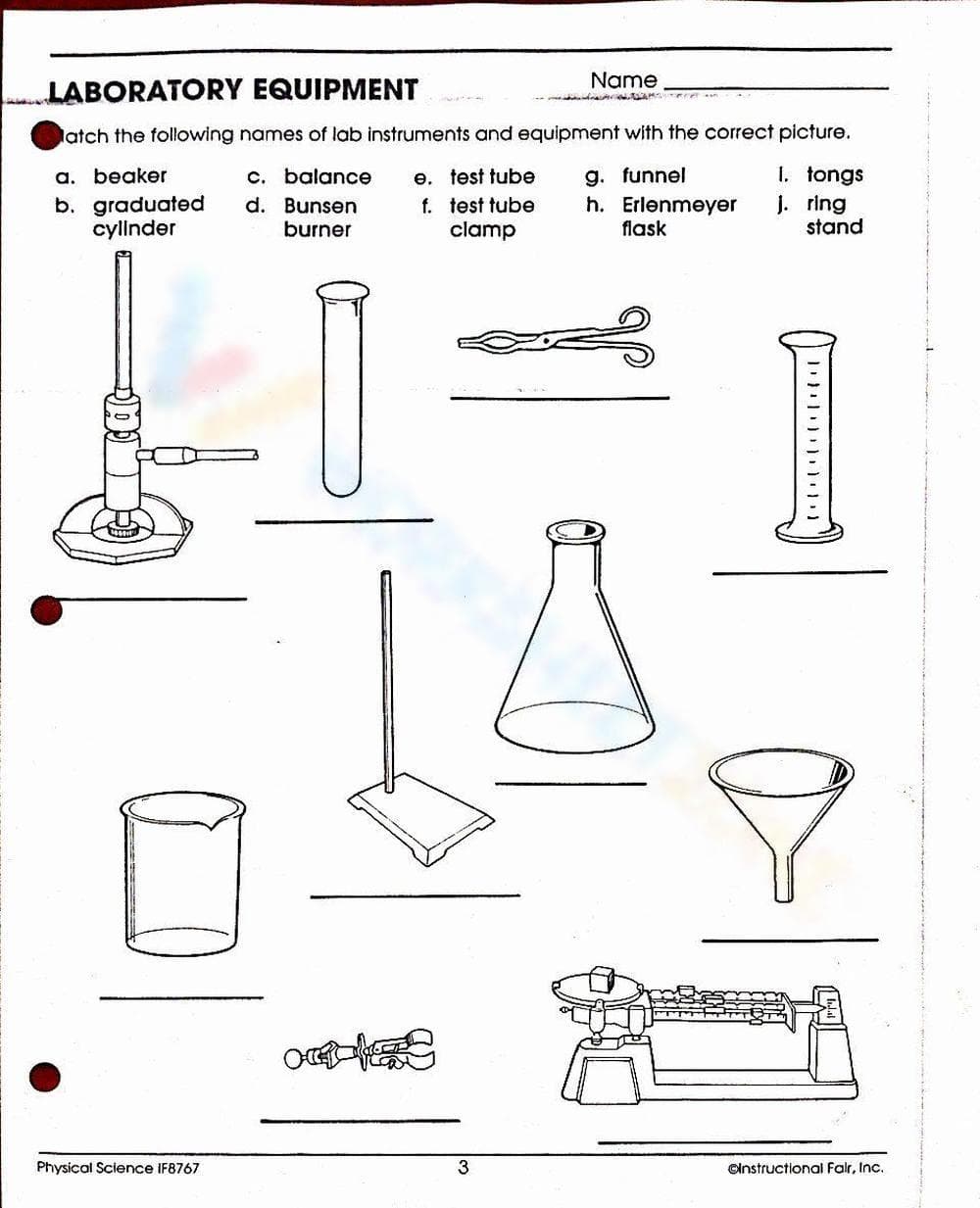 Identifying Laboratory Equipment: A Worksheet - Page 1