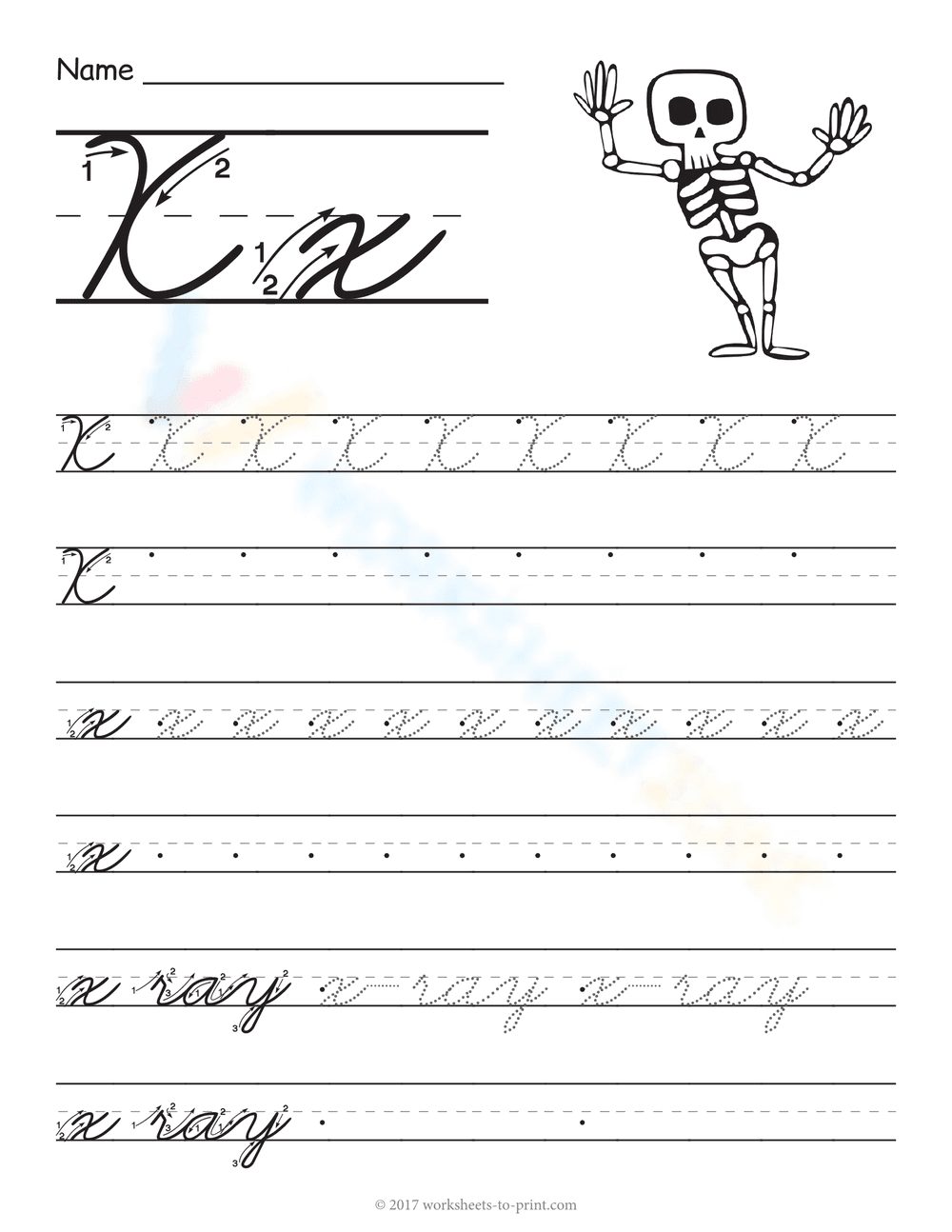 Spooky Cursive Letter X Worksheet for Kids - Page 1