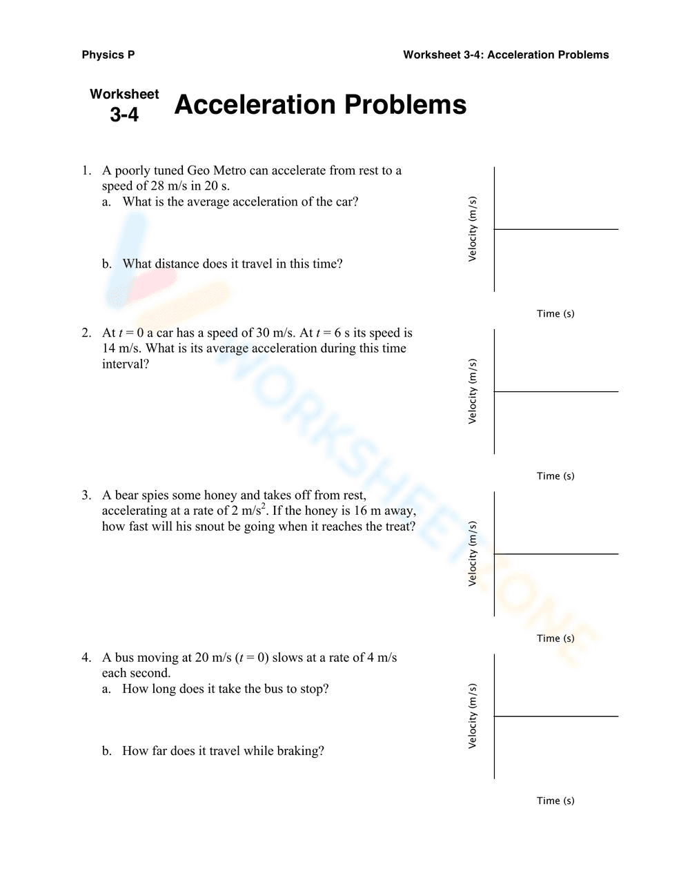 Acceleration Problems Practice - Page 1