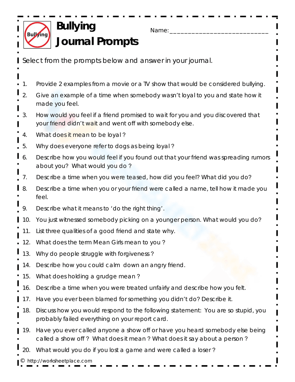 Bullying Journal Prompts: Reflect and Prevent - Page 1