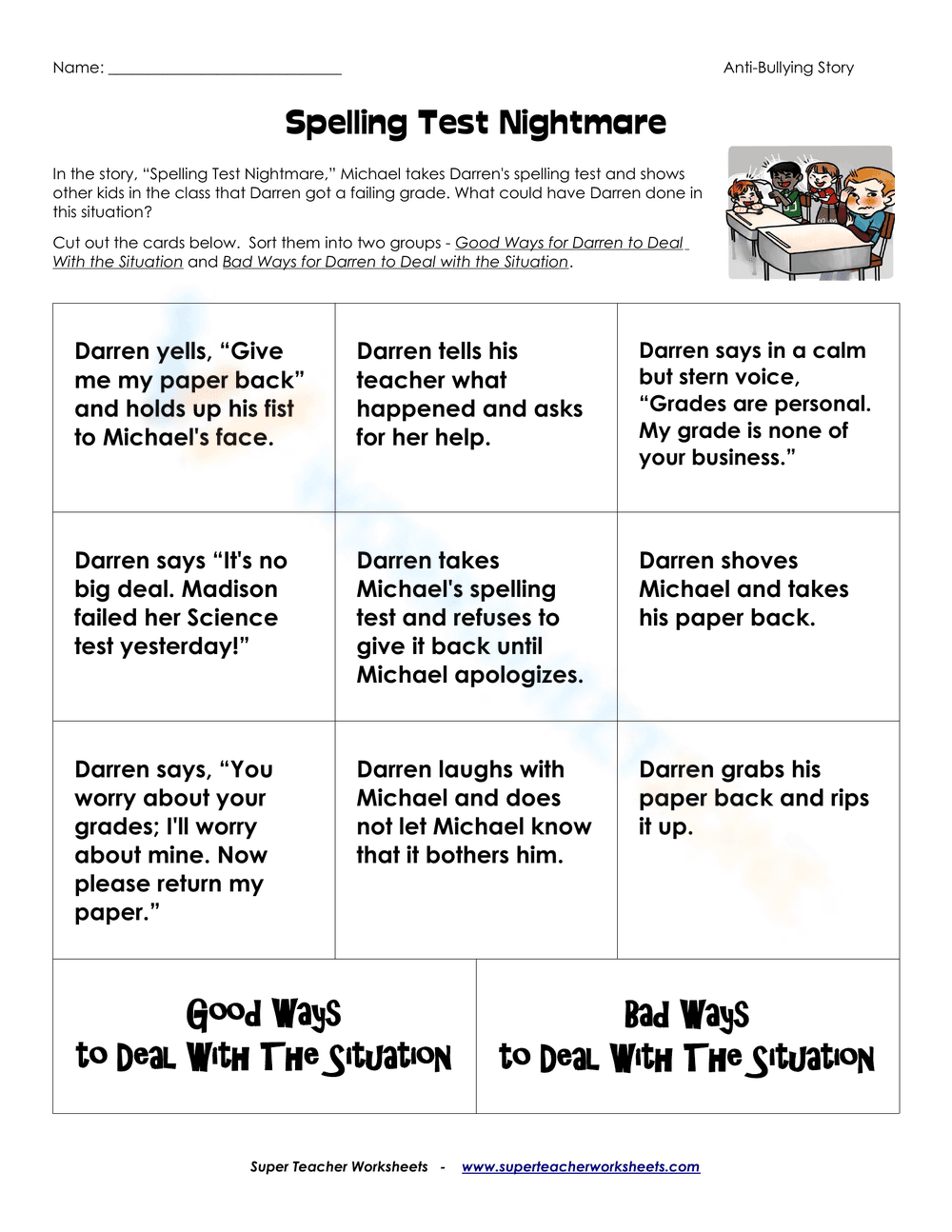 Spelling Test Nightmare Worksheet: Overcoming Test Anxiety - Page 1