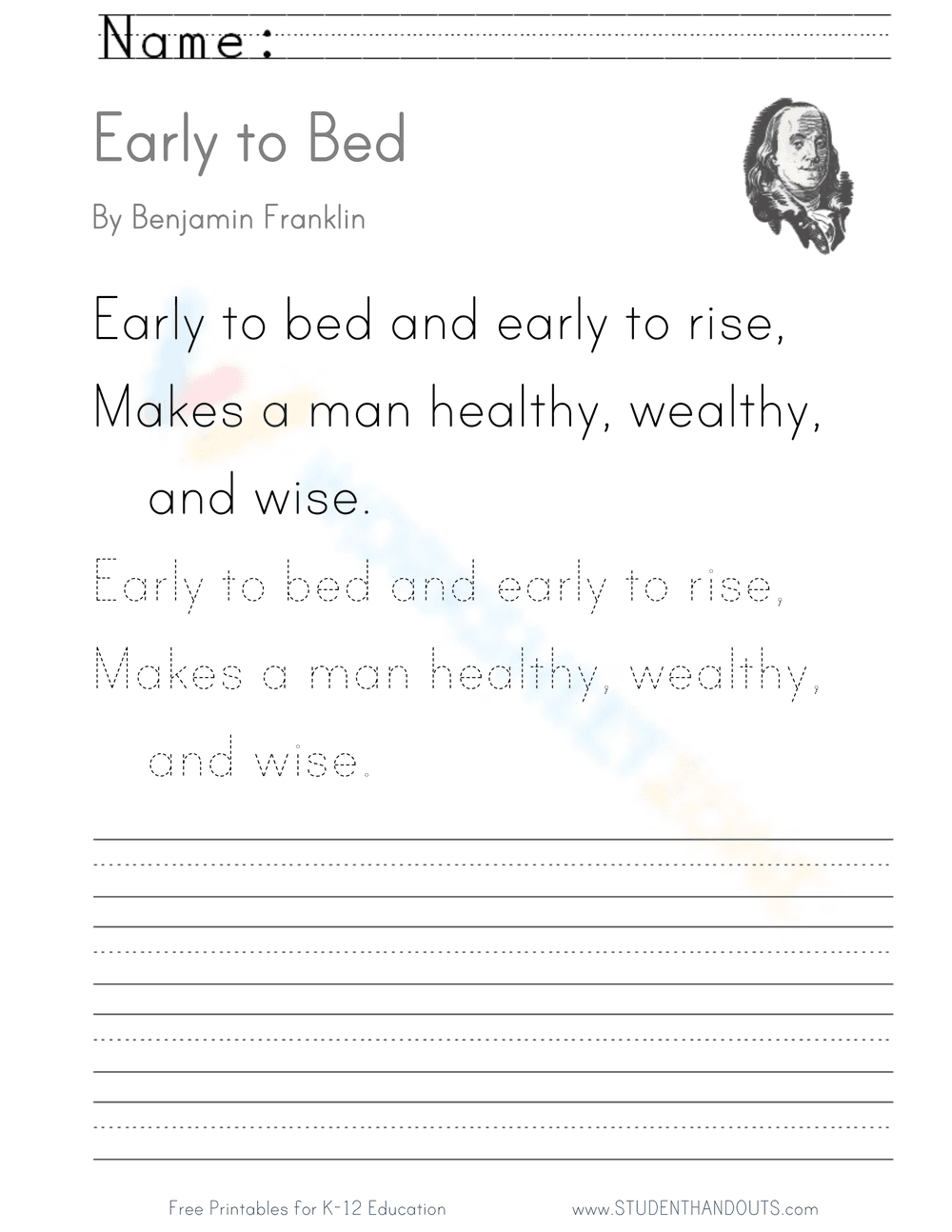 Early to Bed Handwriting Worksheet - Page 1