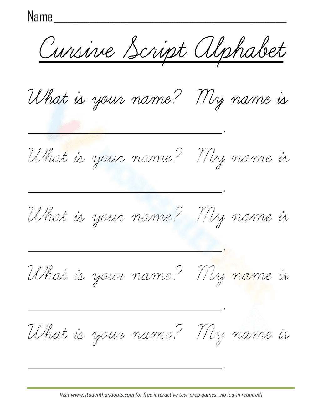 Cursive Name Writing Practice - Page 1