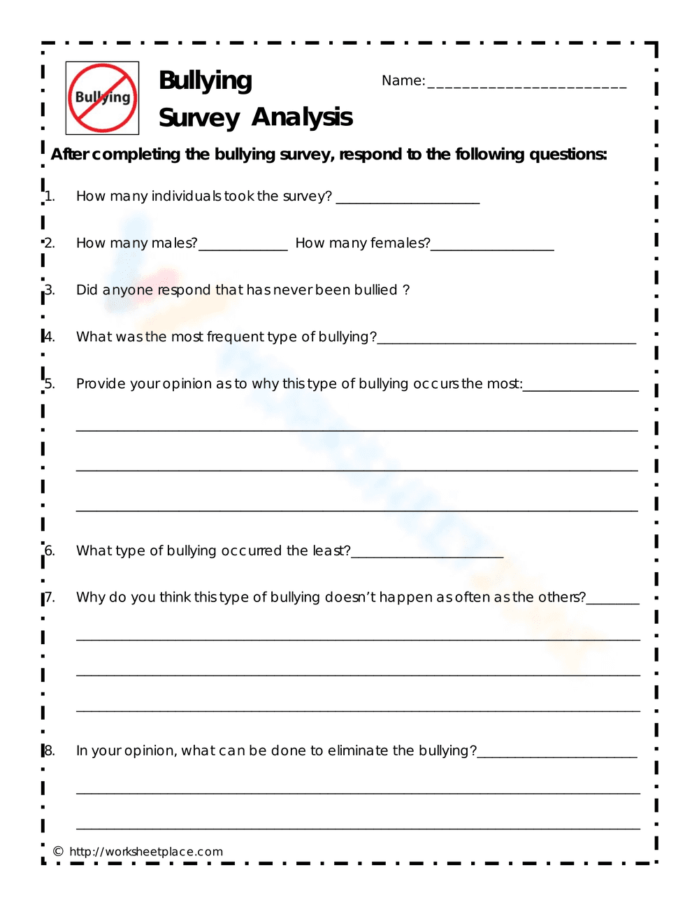 Bullying Survey Analysis Worksheet: Understanding Bullying - Page 1