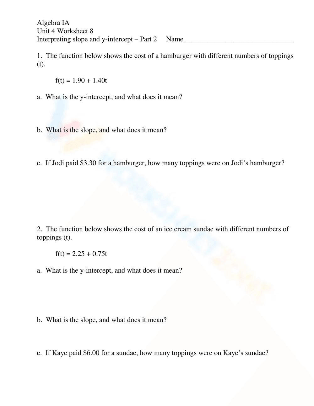 Interpreting Slope and Y-Intercept: Math Concepts - Page 5