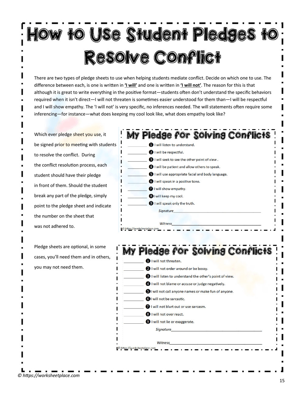 Conflict Pledge Sheets: Promote Positive Resolution - Page 1