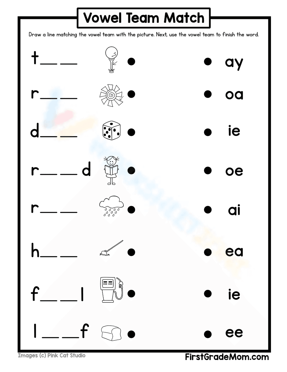 Vowel Team Match 2: Phonics Practice Worksheet - Page 1