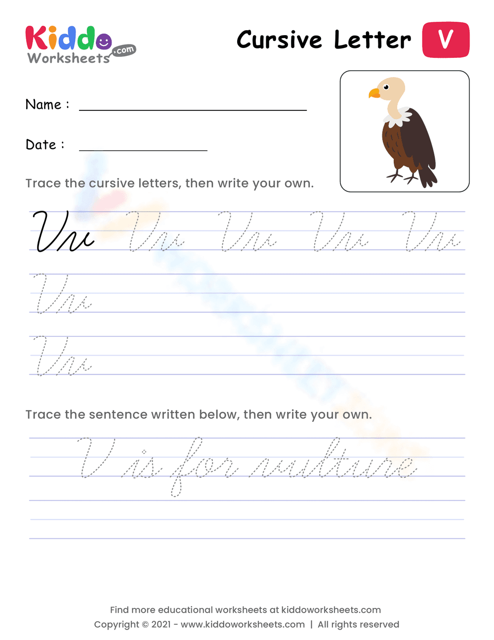 Cursive Letter V Practice: Enhance Handwriting - Page 1