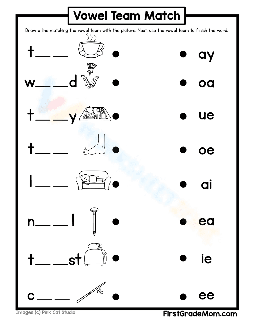 Match the Vowel Team worksheet - Page 1