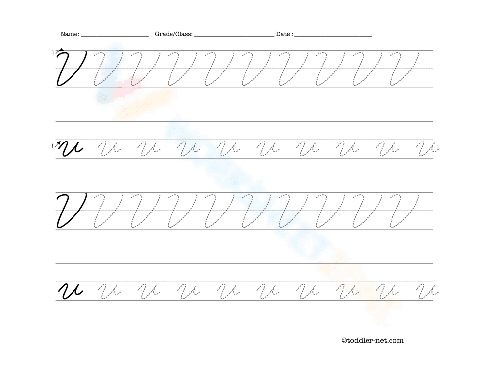 Cursive Handwriting Practice: Letter V - Page 1