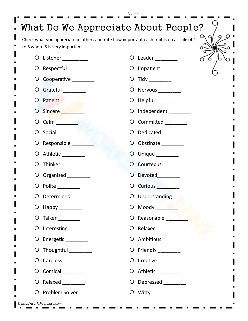 Appreciating Others: Qualities We Value Worksheet - Page 1