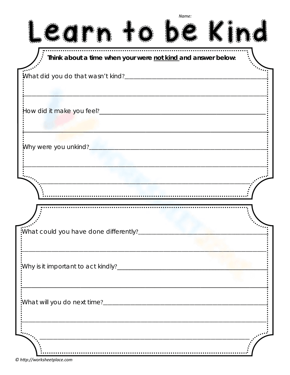 Learn to Be Kind Worksheet for Students - Page 1