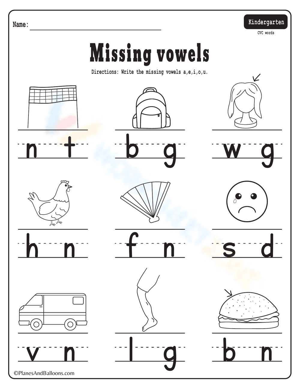 Missing Vowels Worksheet for Phonics Practice - Page 1