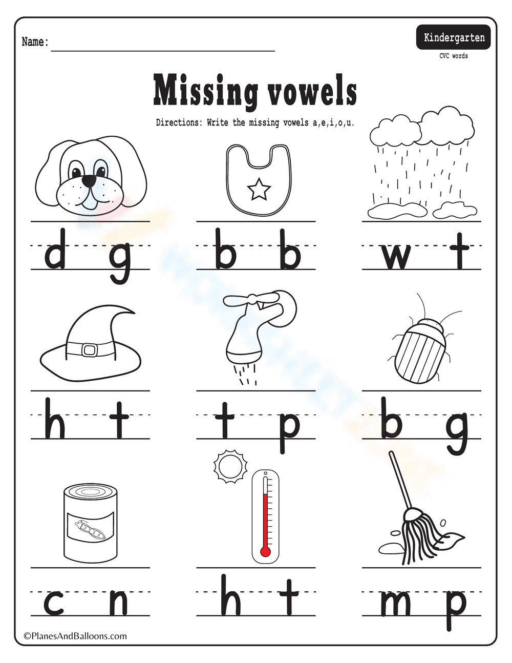 Missing Vowels Worksheet for Phonics Practice - Page 2
