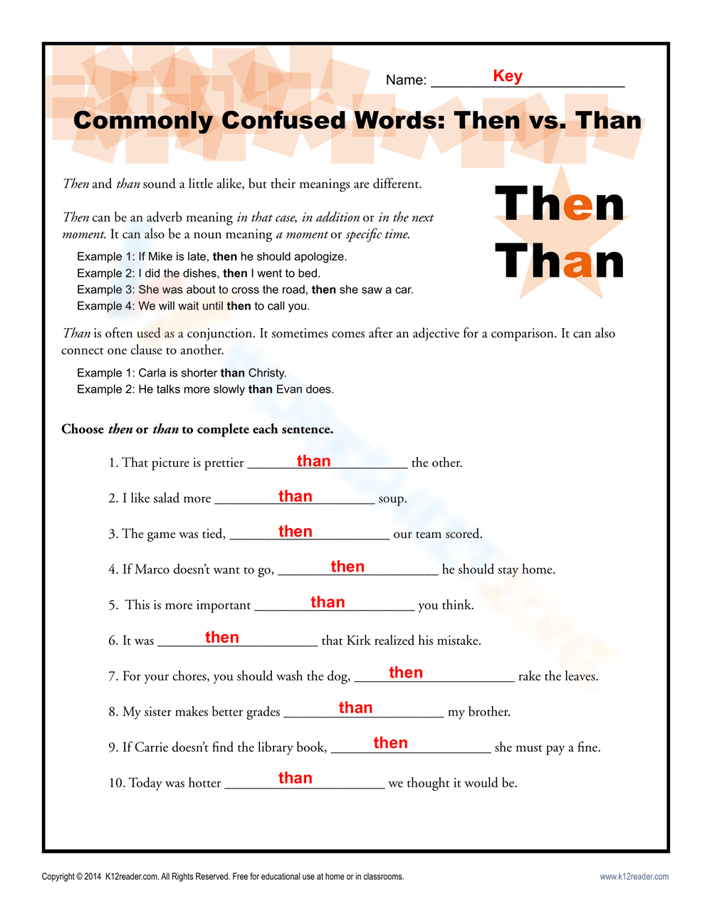 Then vs Than Usage Worksheet - Page 2