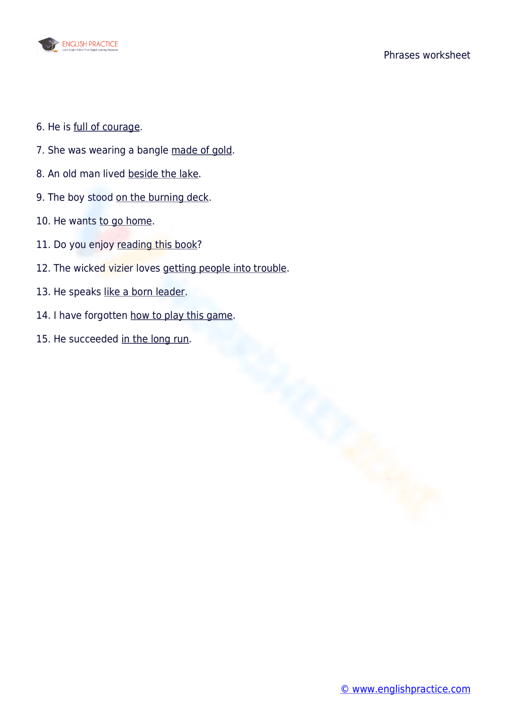 Phrases Worksheet for Language Development - Page 2