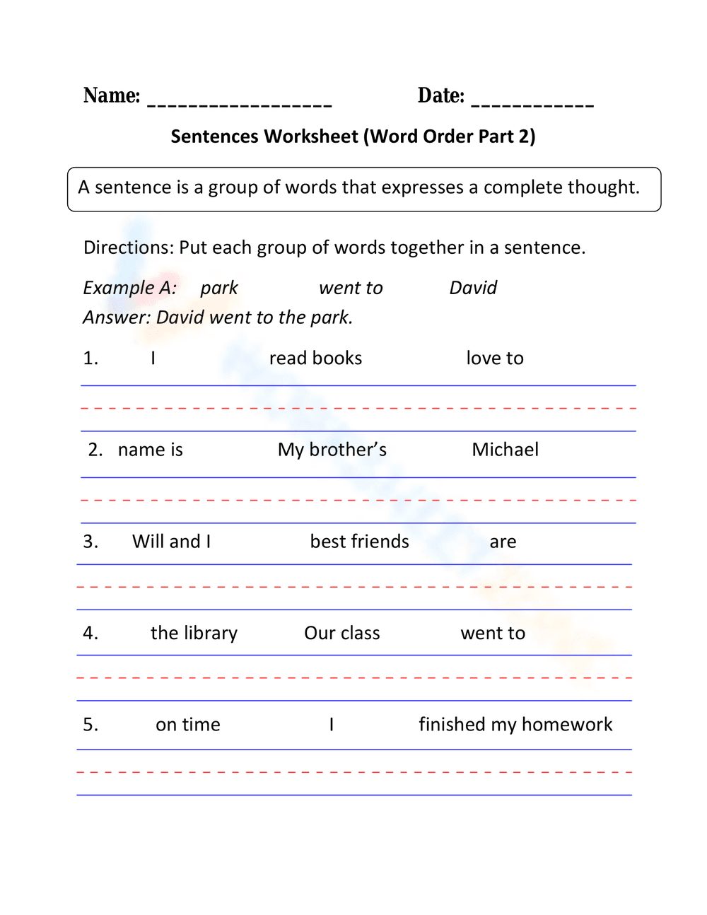 Sentences Worksheet for Grammar Practice - Page 1