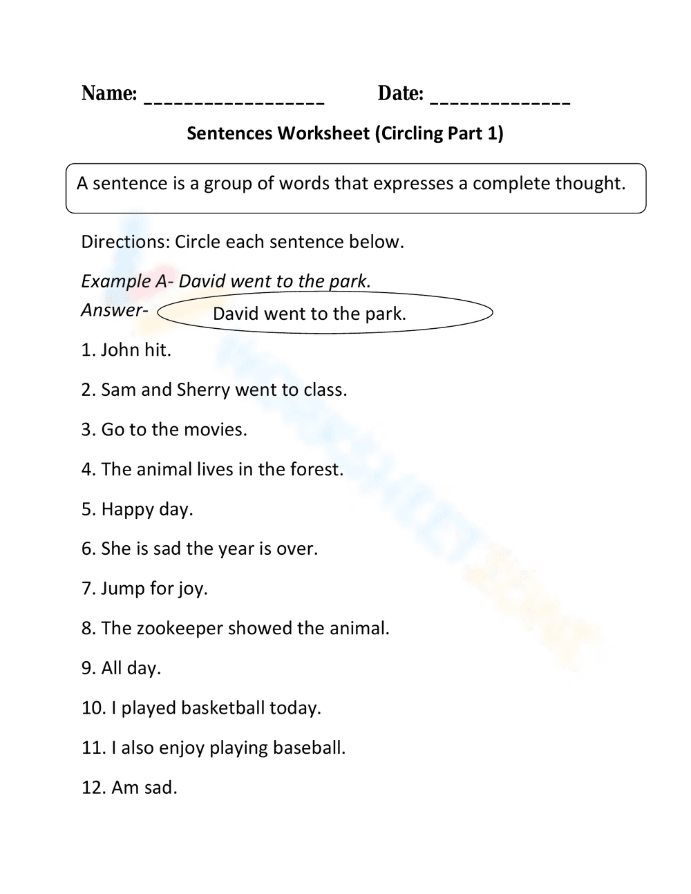 Practice Writing Complete Sentences Worksheet - Page 1