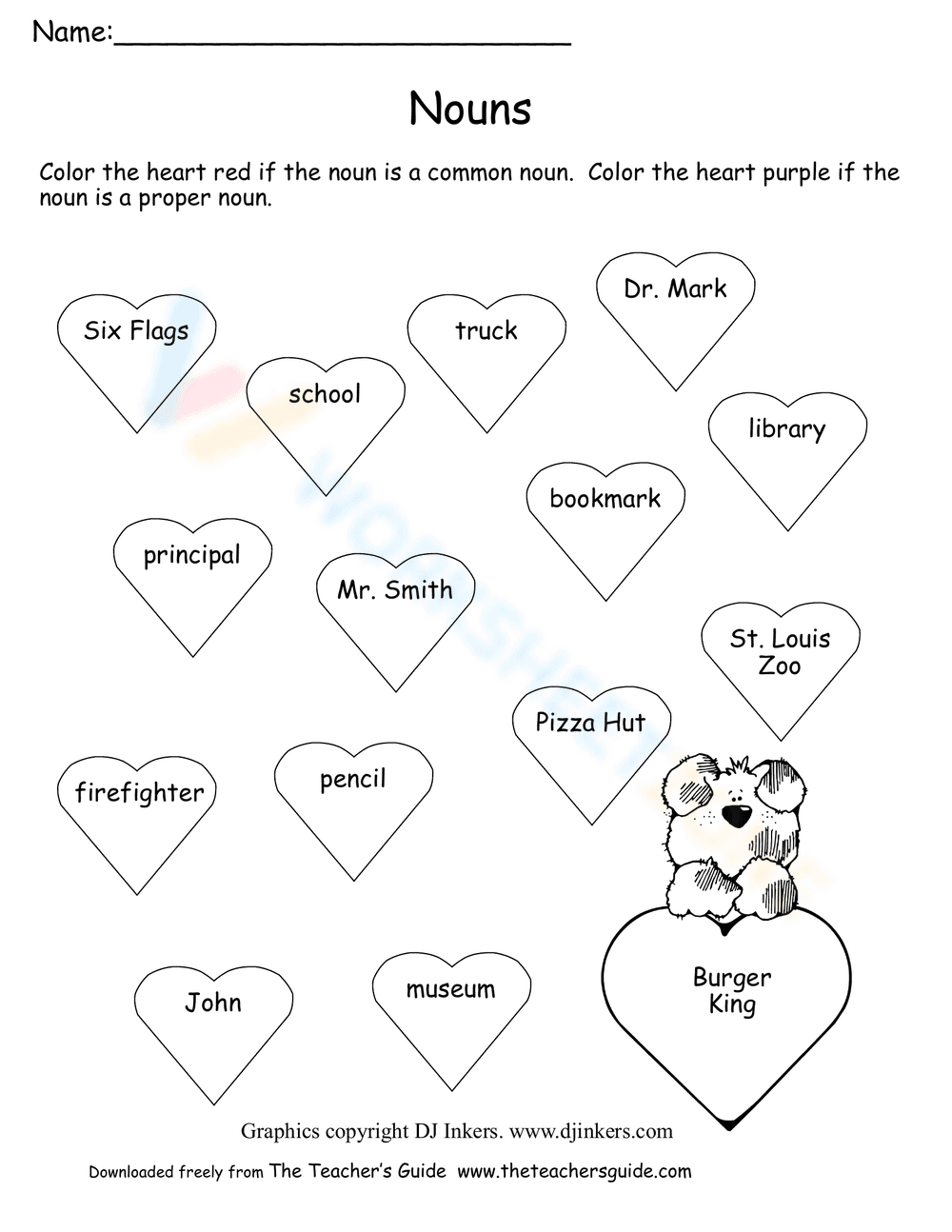 Valentine's Day Common and Proper Nouns Worksheet - Page 1